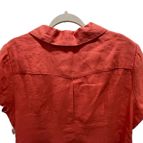 Fuchsia Coral Linen Shirt by Grace Elements, 20W‎ Pintuck Front Pleated Hem - Picture 8 of 13